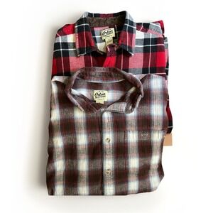Orton Brothers Men's 2 Size LG Cotton‎ Plaid Flannel Shirts Red Button Down